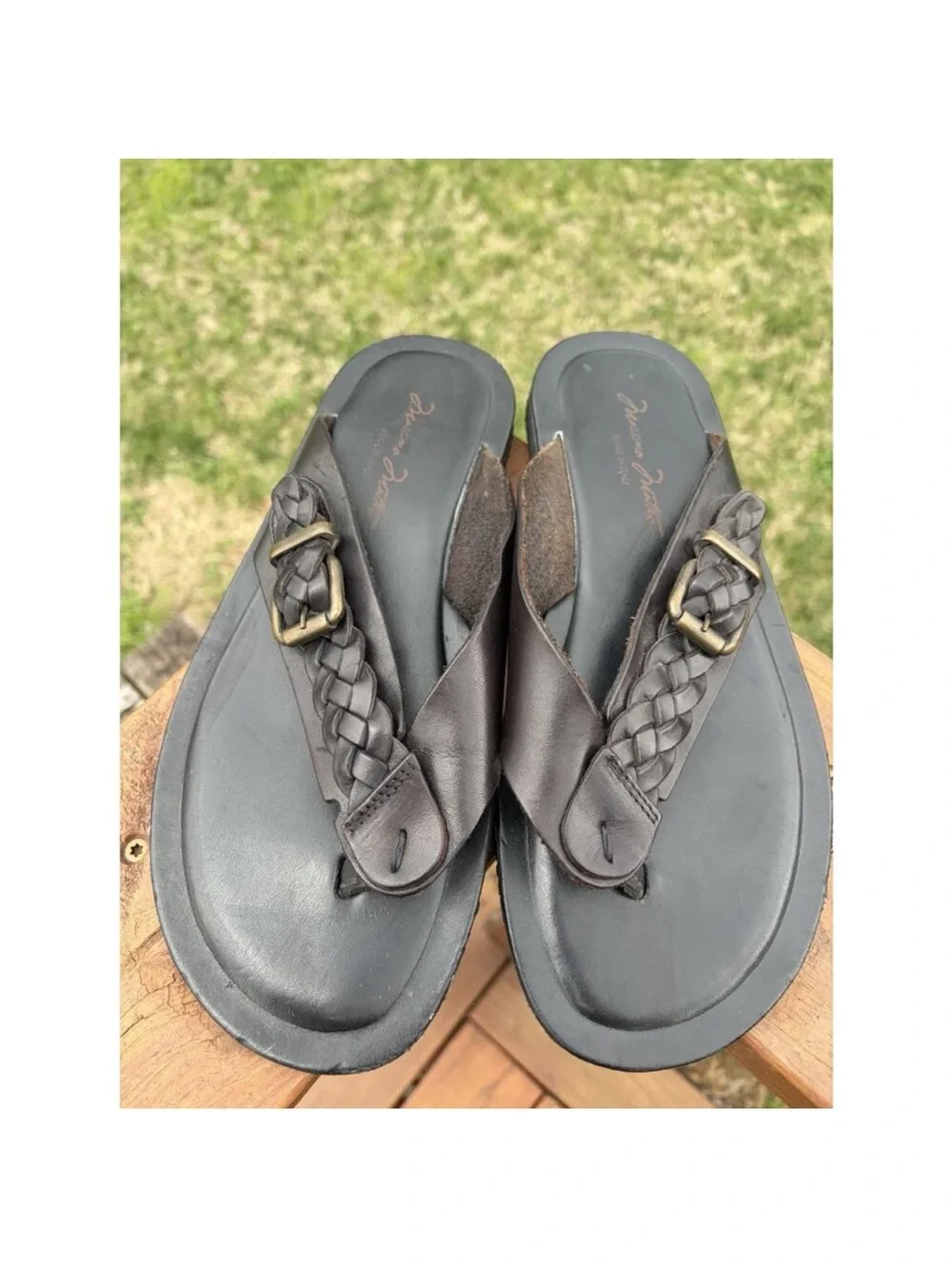 Massimo Matteo Braided Leather Thong Sandals - Dark Brown Sz 9